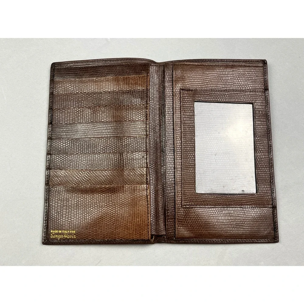 Sanger-Harris Brown Lizard Embossed Leather Breast Pocket Wallet Made in Italy